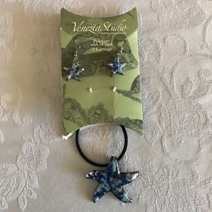 VENEZIA STUDIO GLASS BLOWN STAR NECKLACE+EARRINGS!